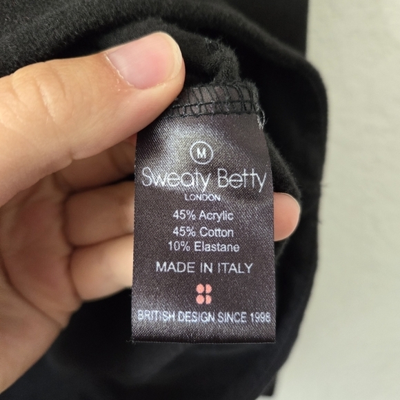 Sweaty Betty M Black Cotton Hooded‎ Sweatshirt High Neck Thumbholes - Picture 8 of 8